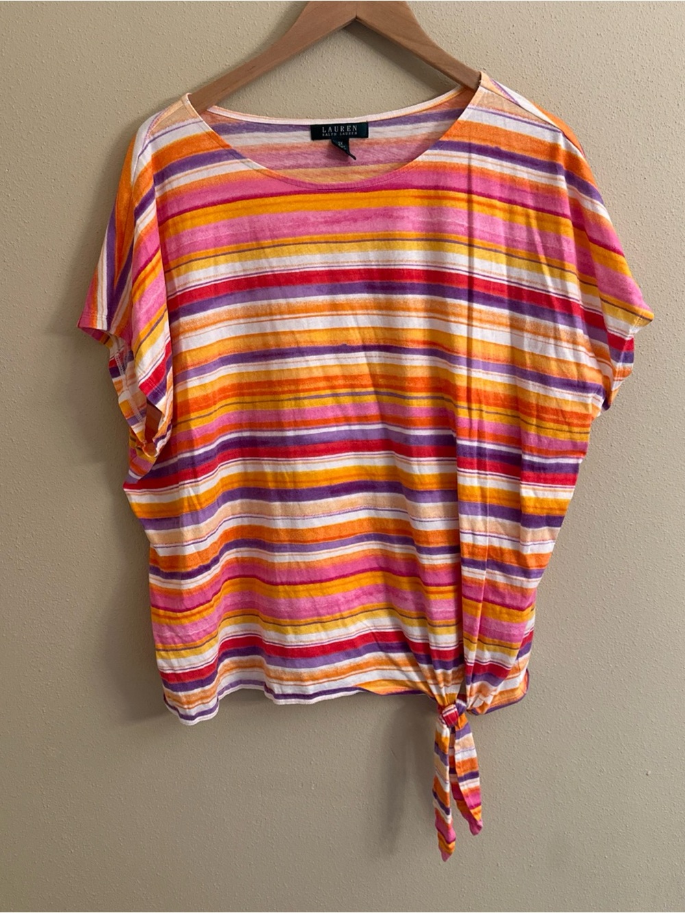 Lauren Ralph Lauren 3X Top Cap Sleeves Front Tie Stripe Summer Office Casual